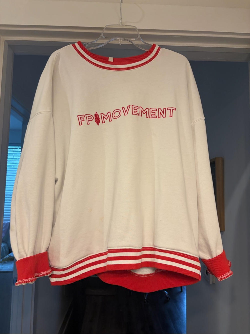 FP Movement by Free People White and Red Crewneck Sweater